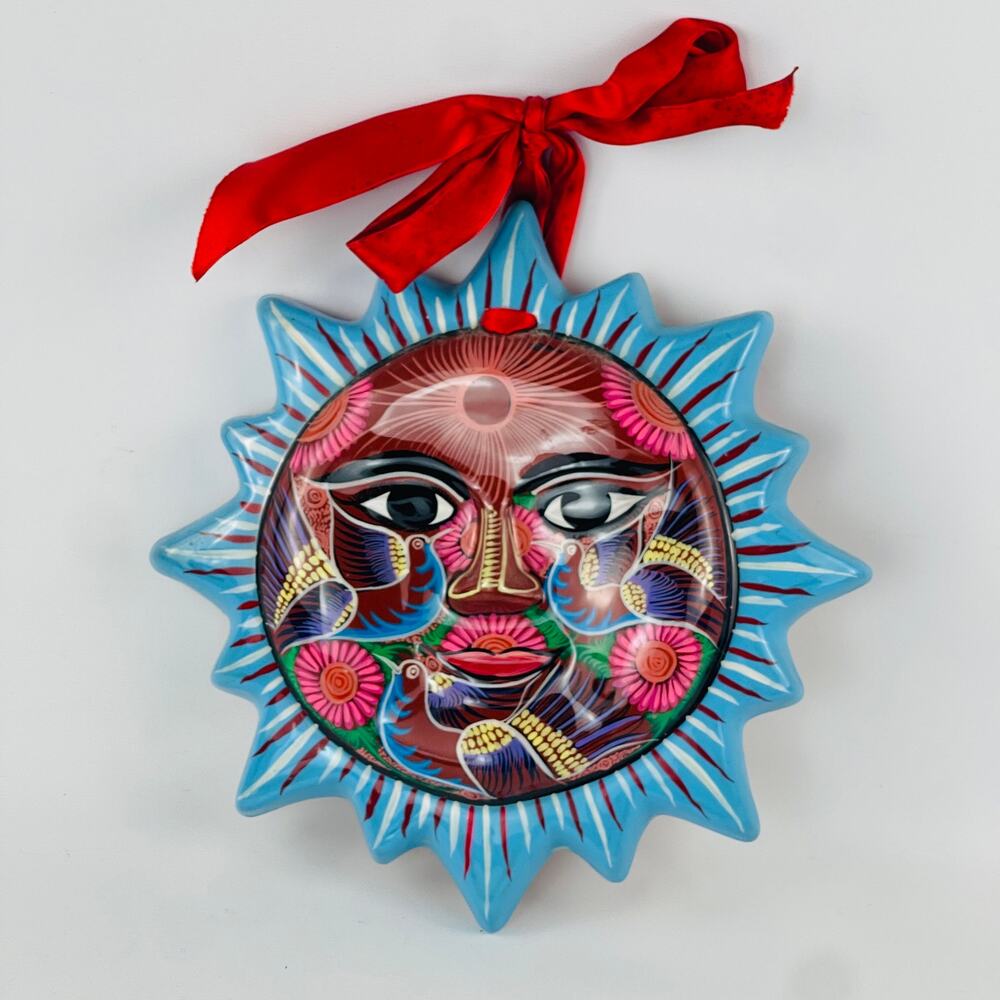 Isidoro Mexico Folk Art Pottery Sun Face Wall Decor 9 3/8”